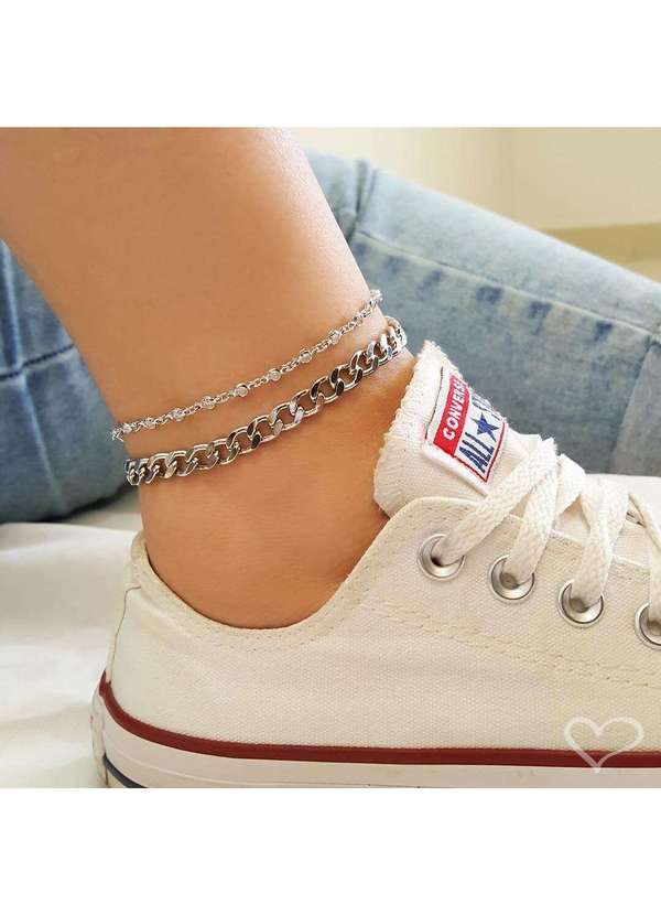 Piuka - Tornozeleira Raiza Elos Grumet Folheado em Rodio Branco Prata 2