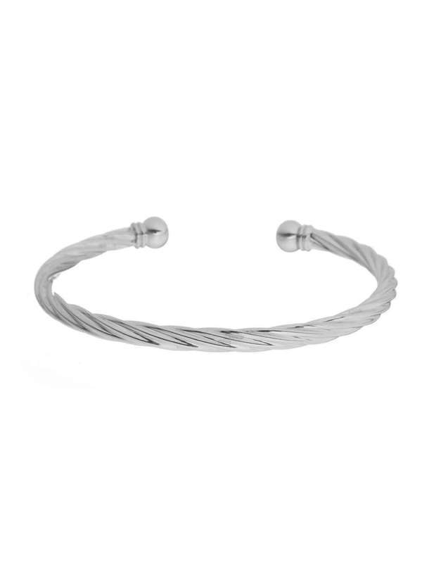 Piuka - Bracelete Feminino Folheado em Rodio Branco Tubo Torcido Lih Prata