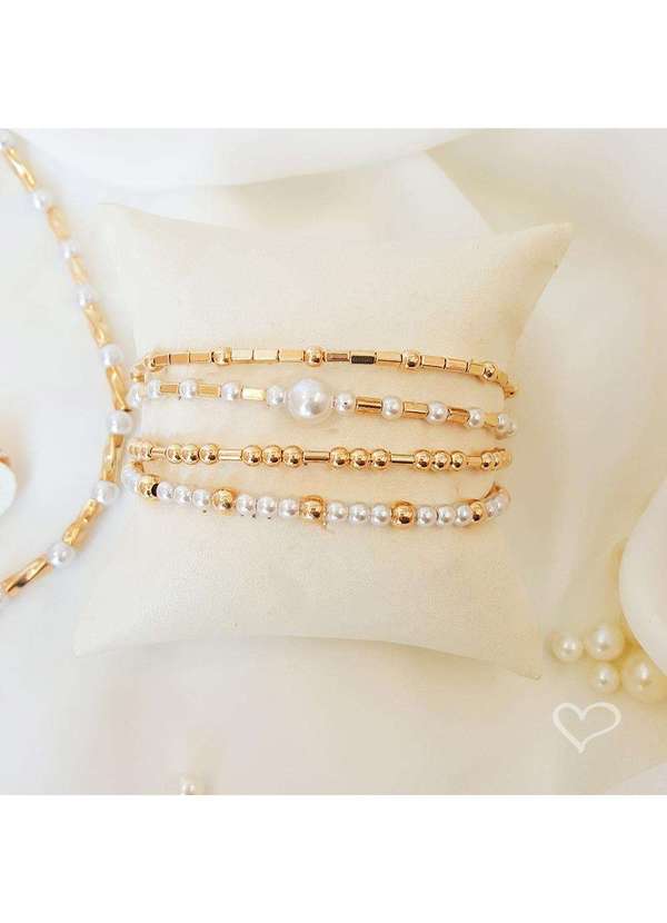 Piuka - Bracelete Liz Canutilhos e Perolas Folheado a Ouro 18k Dourado 5