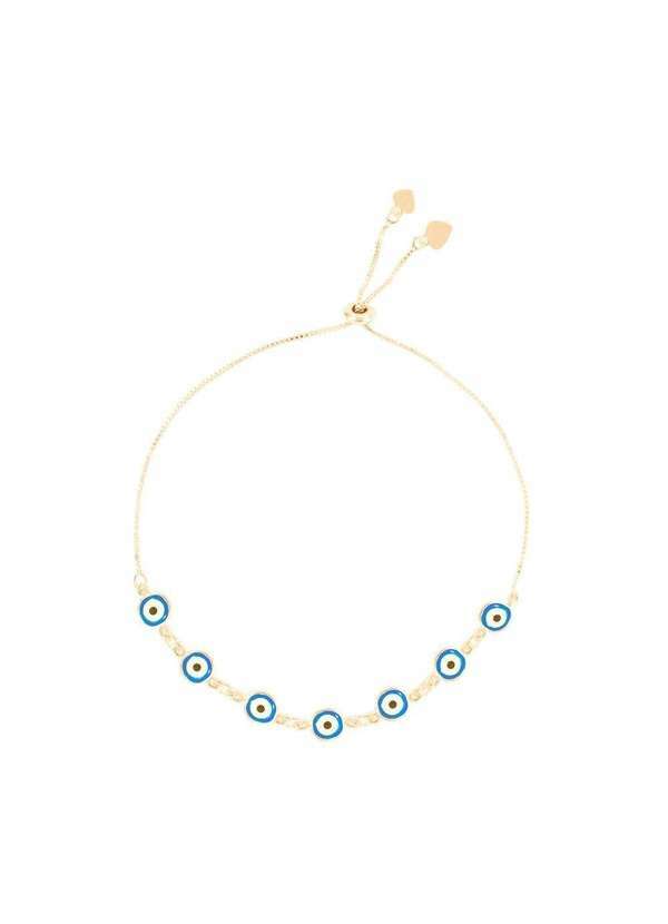 Piuka - Pulseira Ajustavel Folheada a Ouro 18k Olho Grego Pequeno Azul Dourado