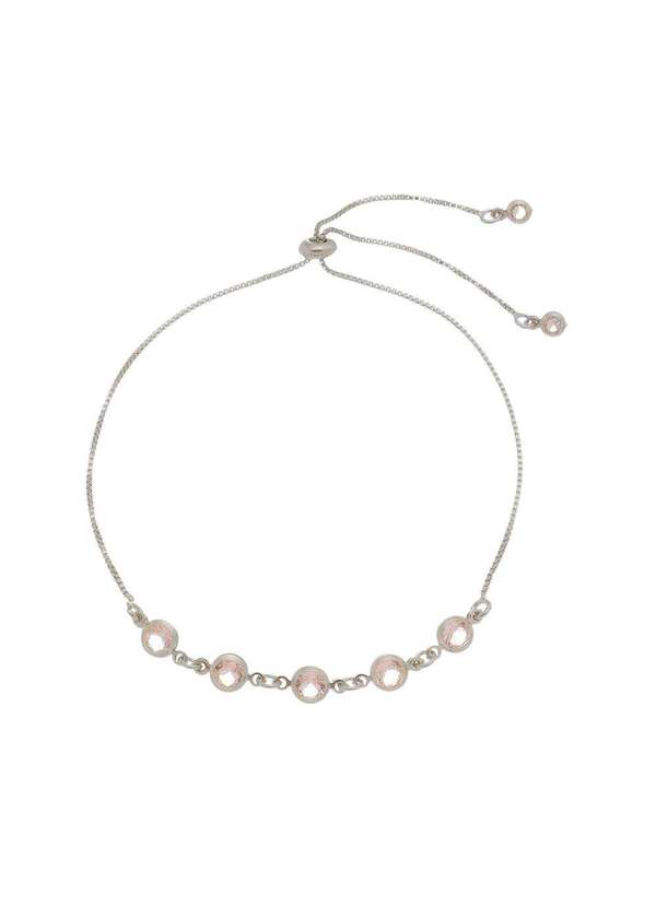 Piuka - Pulseira Ajustavel Folheada em Rodio Branco Zirconia Rosa Prata