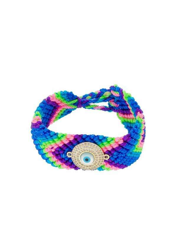 Piuka - Pulseira Ajustavel Olho Grego Macrame Madreperola Zirconia Azul