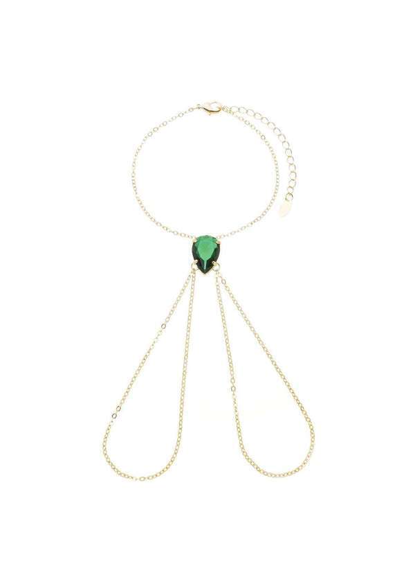 Piuka - Pulseira de Mao Katerine Gota Esmeralda Folheada a Ouro 18k Dourado