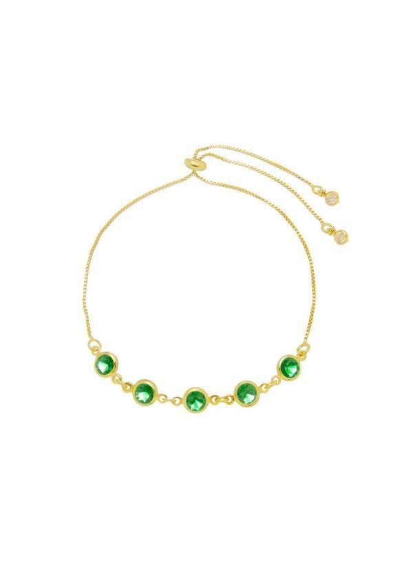 Piuka - Pulseira Folheada a Ouro 18k Ajustavel Zirconia Esmeralda Dourado
