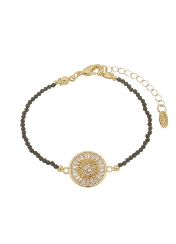 Piuka - Pulseira Izar Pizza Zirconias Baguete Preta Folheada a Ouro 18k Dourado
