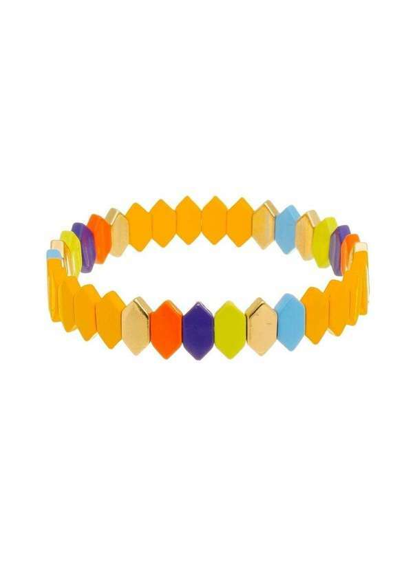 Piuka - Pulseira Kiki Losangos Metal Amarela Multicores