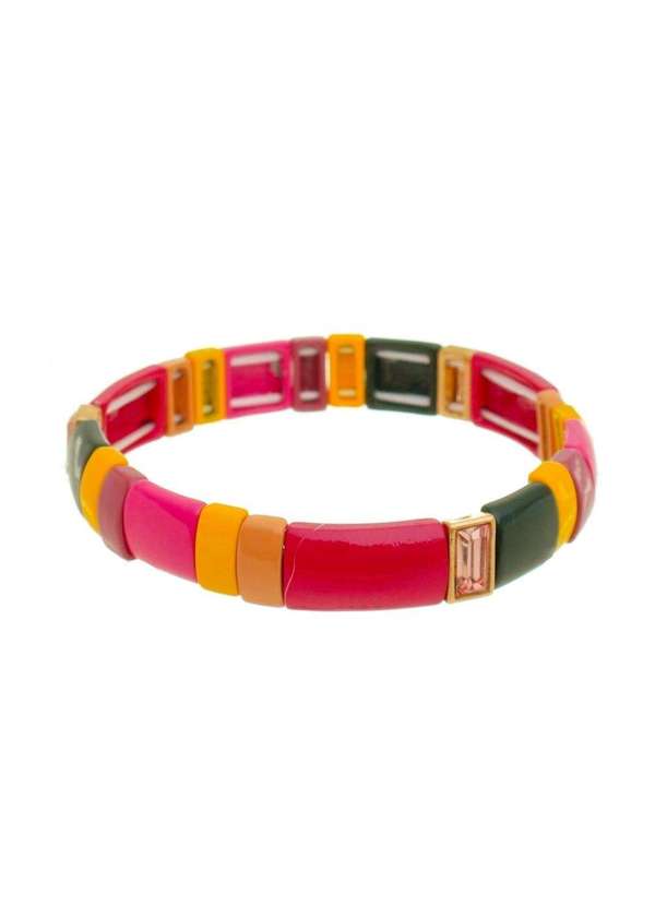 Piuka - Pulseira Nena Retangulos Metal Pink Multicores