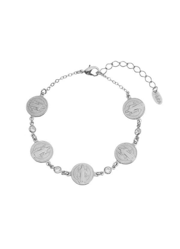 Piuka - Pulseira Sao Bento Zirconia Folheada em Rodio Branco Prata