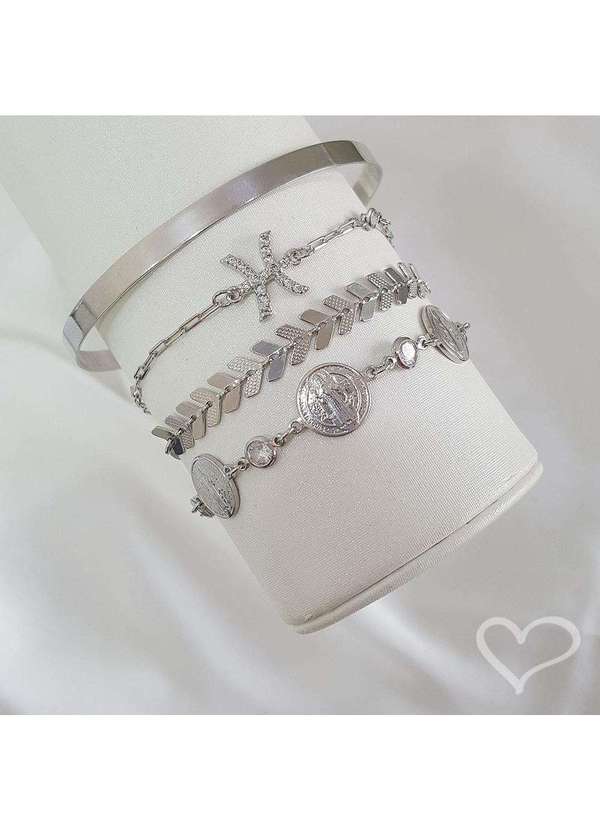 Piuka - Pulseira Sao Bento Zirconia Folheada em Rodio Branco Prata 5