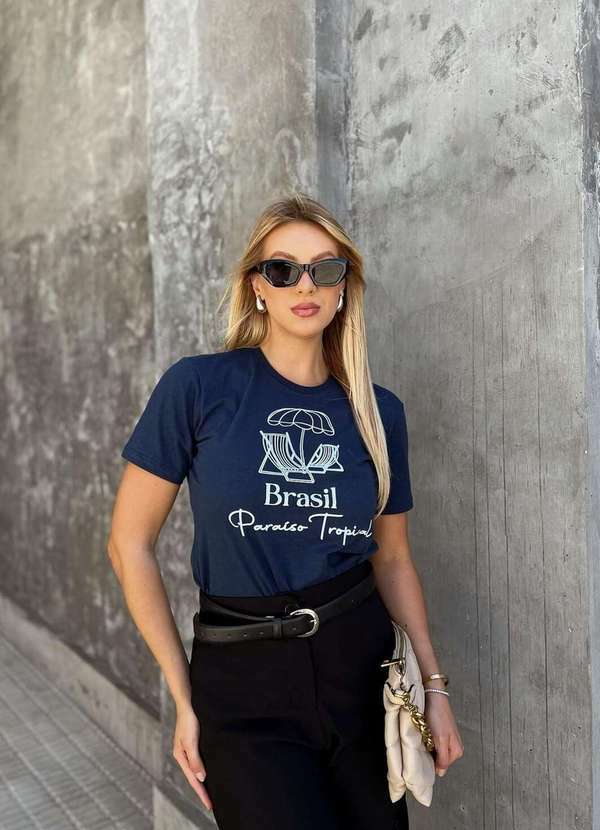 Cianitas - Camiseta Feminina Azul Marinho Brasil Azul
