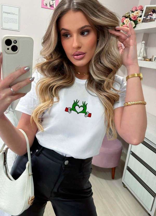 Cianitas - Camiseta Feminina Branca Grinch Branco