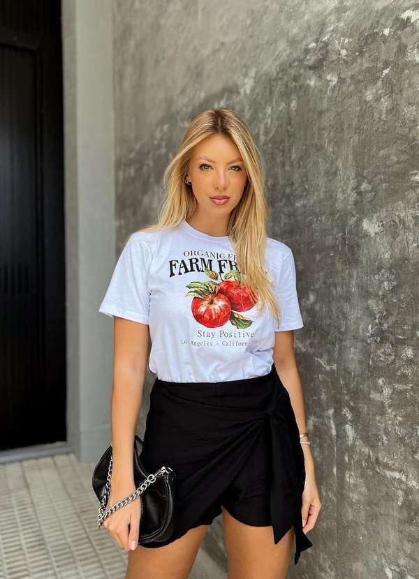 Cianitas - Camiseta Feminina Branca Maçã Branco