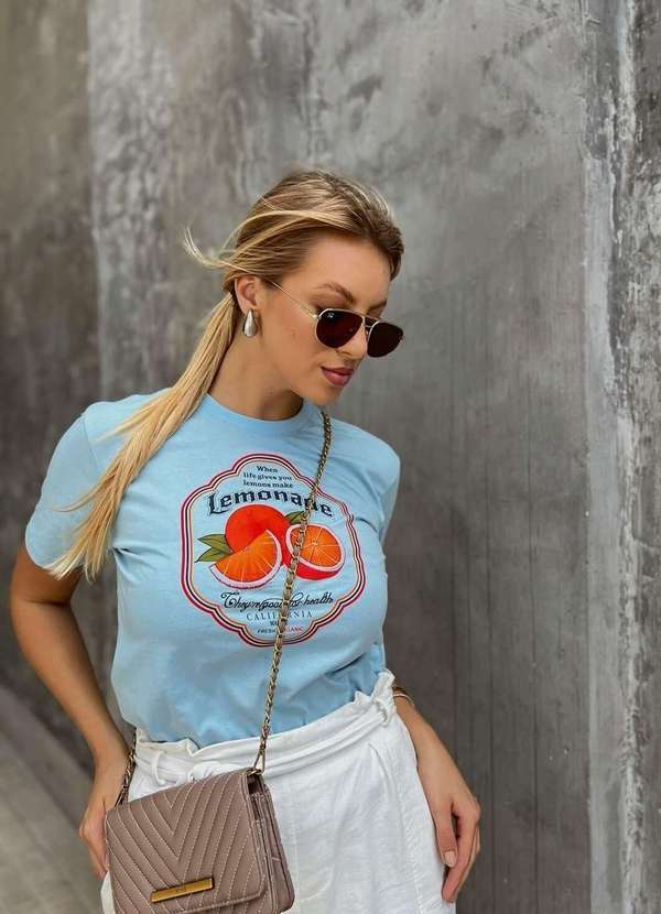 Cianitas - Camiseta Feminina Gola Tonalidade Azul Bebê Lemonade Azul