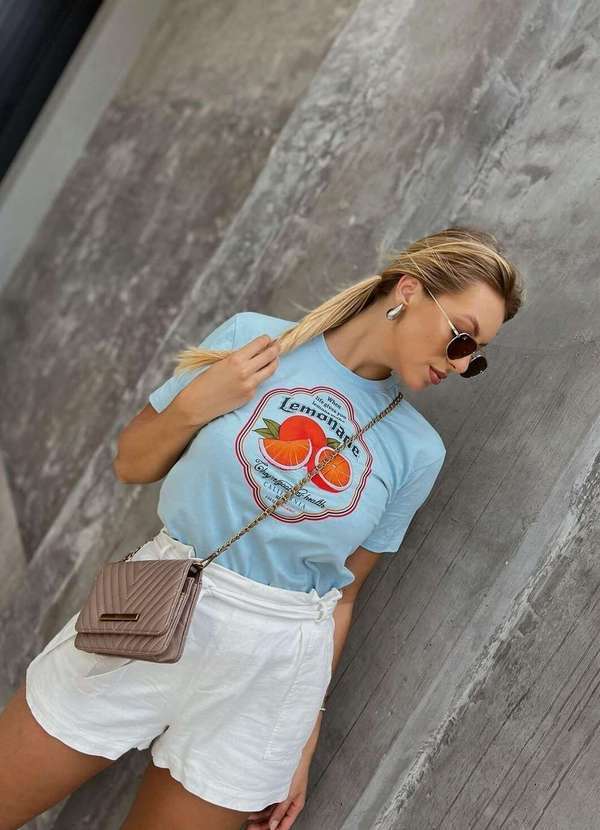 Cianitas - Camiseta Feminina Gola Tonalidade Azul Bebê Lemonade Azul 2