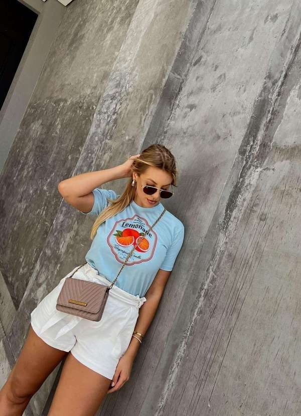 Cianitas - Camiseta Feminina Gola Tonalidade Azul Bebê Lemonade Azul 3