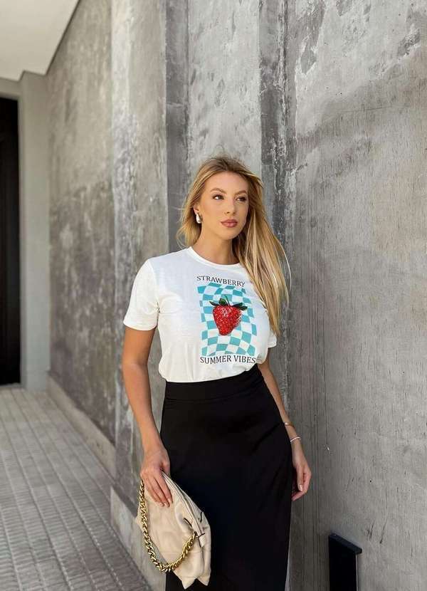 Cianitas - Camiseta Feminina Off Morango Summer Vibes Bege