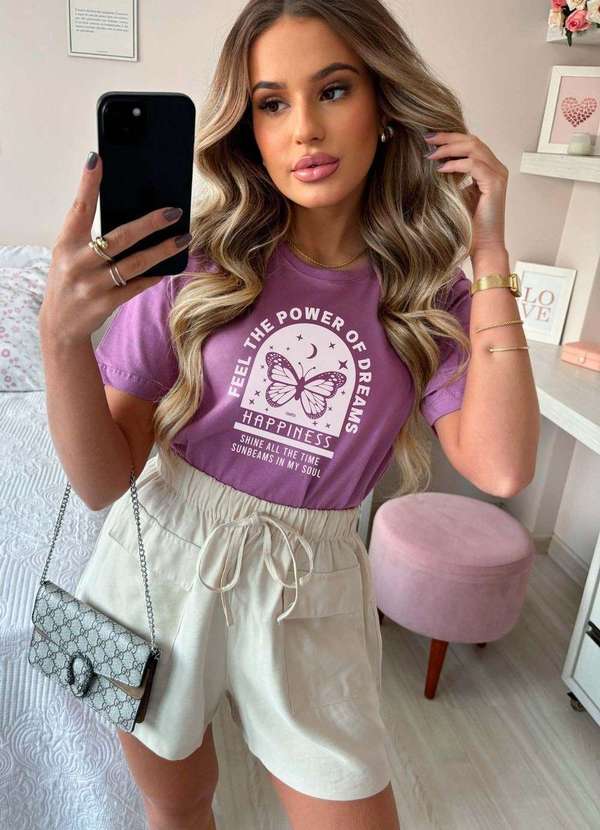 Cianitas - Camiseta Feminina Violeta Feel The Power Roxo