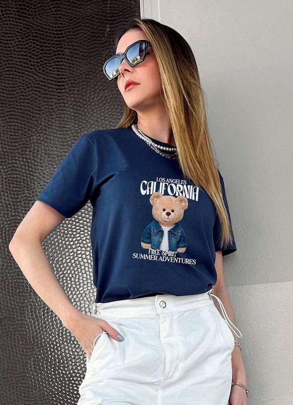 Cianitas - T-Shirt Azul Marinho Urso California Azul