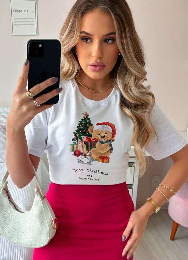 Cianitas - Camiseta Branca Urso Natal Branco