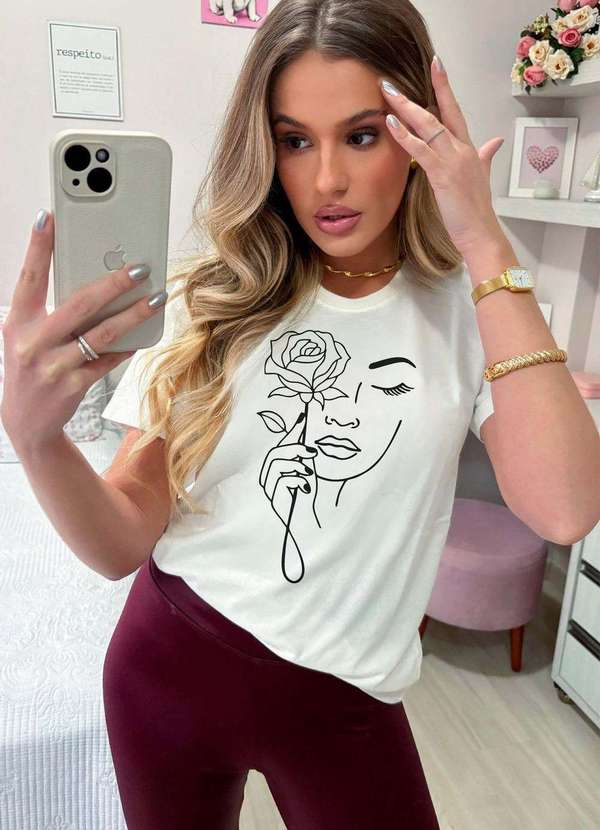 Cianitas - T-Shirt Feminina Off Rosto Mulher Bege 2