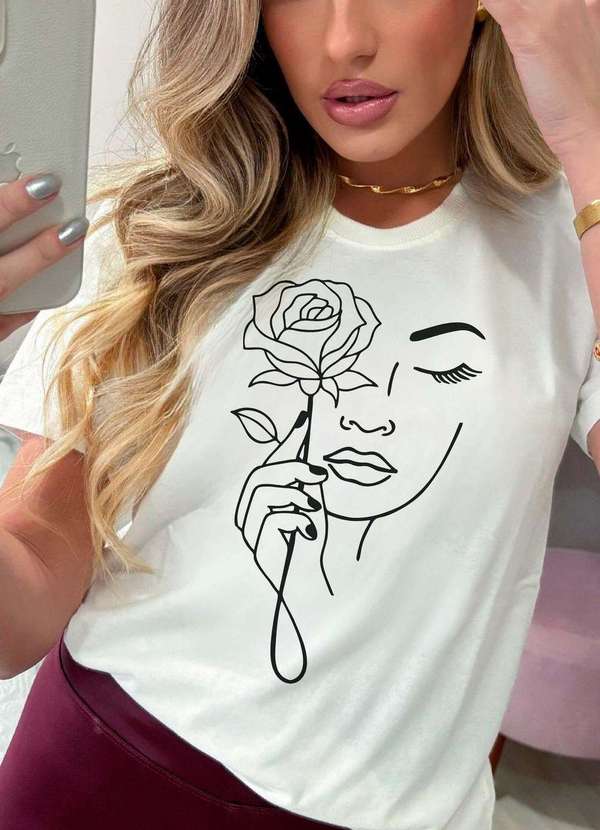 Cianitas - T-Shirt Feminina Off Rosto Mulher Bege 3