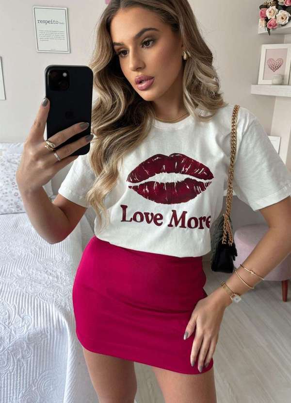 Cianitas - T-Shirt Feminina Off Boca Love More Bege
