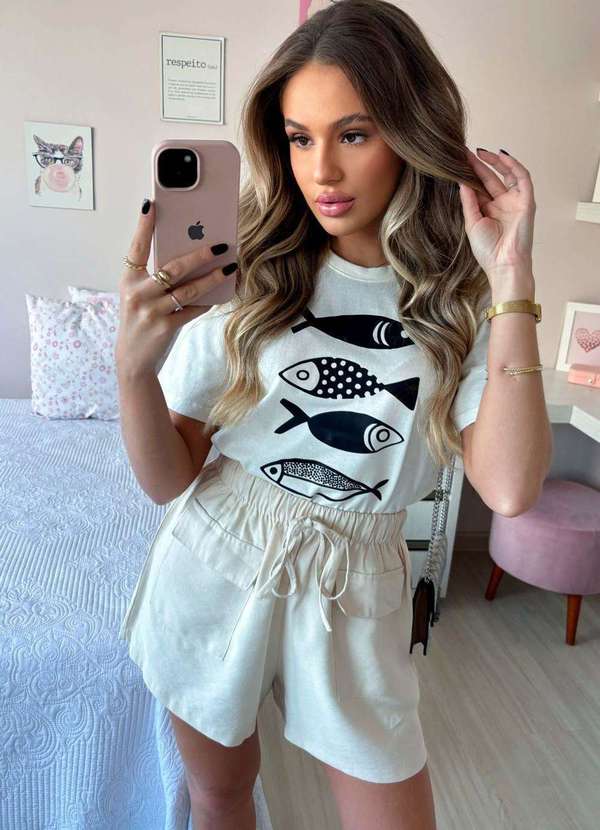 Cianitas - T-Shirt Off Peixes Bege 3