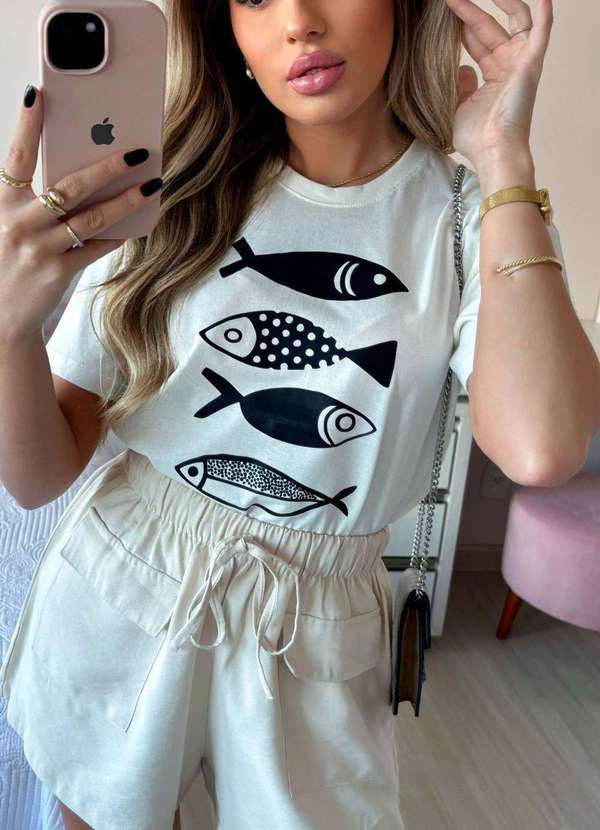 Cianitas - T-Shirt Off Peixes Bege 4