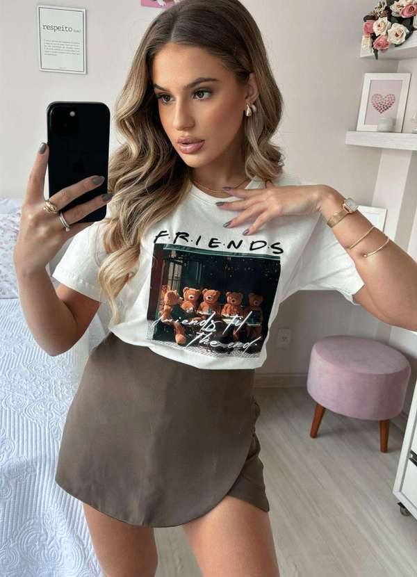 Cianitas - T-Shirt Feminina Off Urso Friends Bege 4