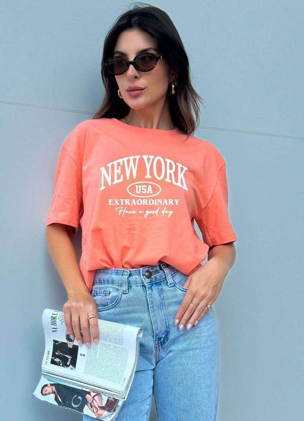 Cianitas - T-Shirt Over Pêssego New York Extraordinary Laranja