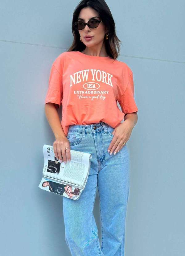 Cianitas - T-Shirt Over Pêssego New York Extraordinary Laranja 2