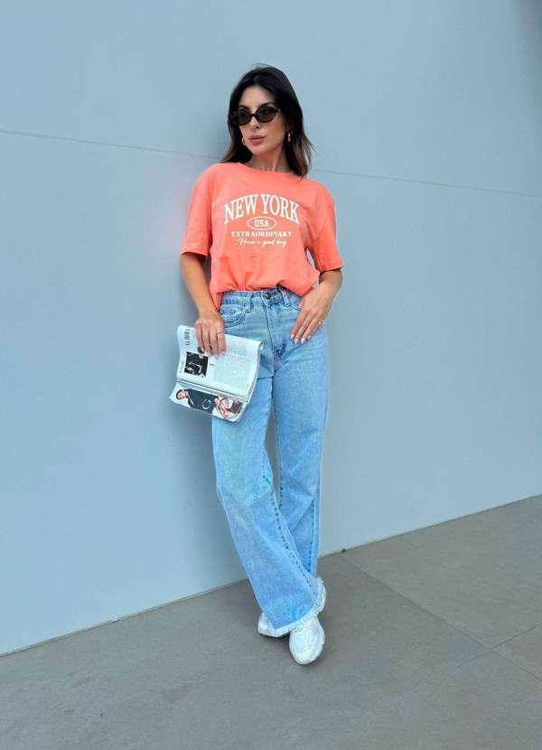 Cianitas - T-Shirt Over Pêssego New York Extraordinary Laranja 3