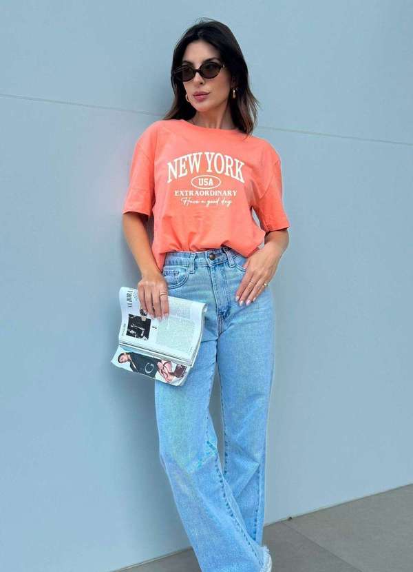 Cianitas - T-Shirt Over Pêssego New York Extraordinary Laranja 4