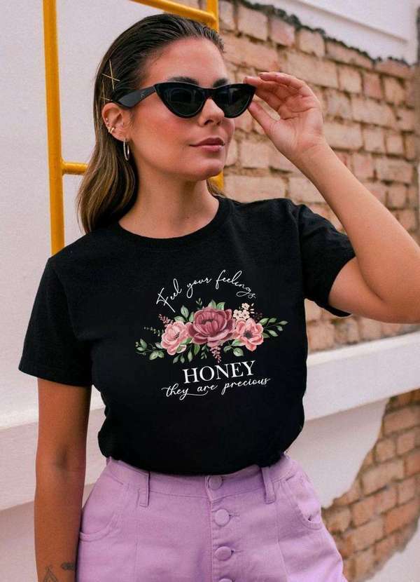 Cianitas - T-Shirt Preta Feel Your Preto