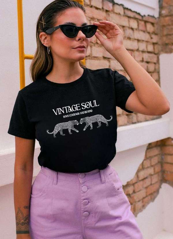 Cianitas - T-Shirt Preta Vintage Soul Preto