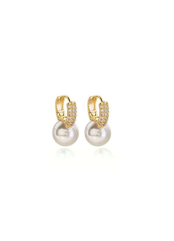 Mônica Rizzi - Brinco Argola Lili com Perola e Zirconias Banhado Ouro 18k Dourado