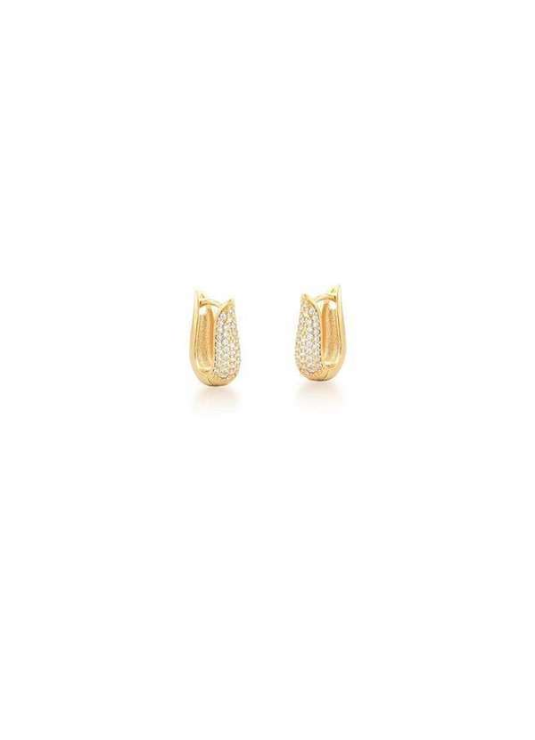 Mônica Rizzi - Brinco Argola Mila Cinco Fileiras Zirconias Banhada Ouro Dourado