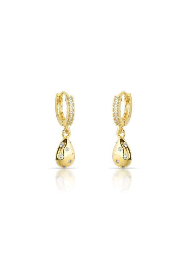 Mônica Rizzi - Brinco Argola Pendente Gota com Zirconias Banhado em Ouro Dourado