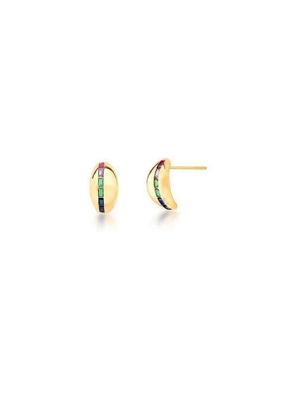 Mônica Rizzi - Brinco Curvo com Zirconias Coloridas Banhado em Ouro 18k Dourado