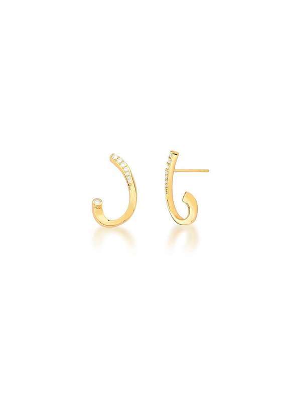 Mônica Rizzi - Brinco Curvo Lais com Zirconias Banhado em Ouro Dourado