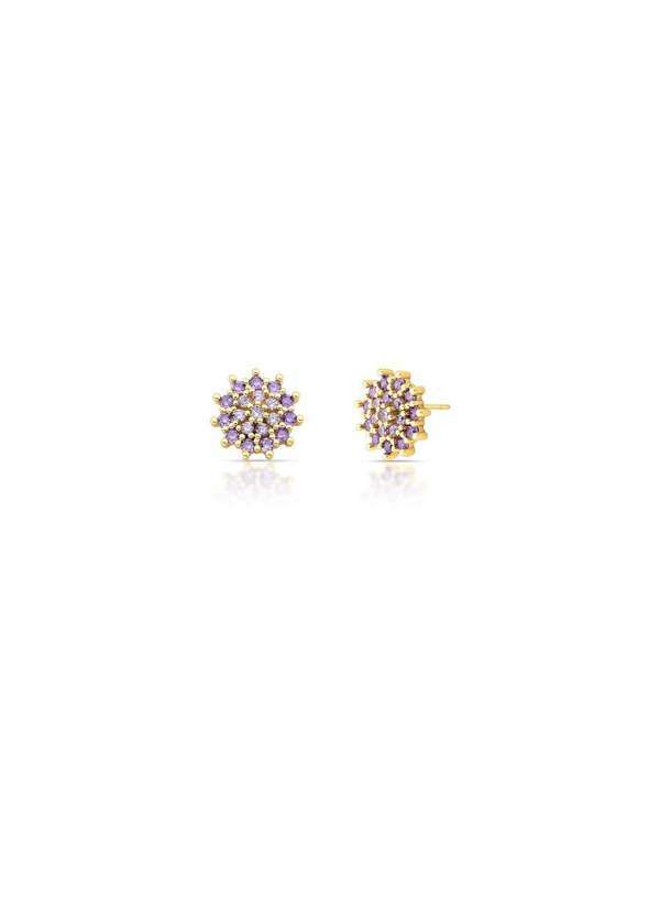 Mônica Rizzi - Brinco Dalia com Cristais em Dois Tons de Roxo Banhado em Ouro Dourado