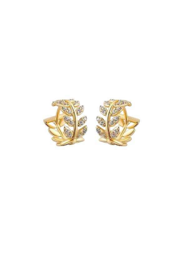 Mônica Rizzi - Brinco de Argola Folha com Zirconias Banhado em Ouro 18k Dourado
