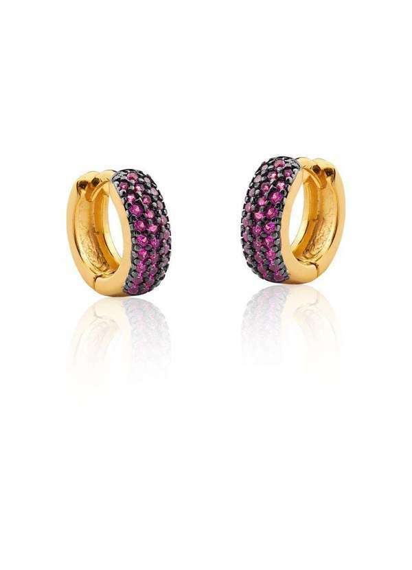 Mônica Rizzi - Brinco de Argolas com Zirconias Rubi Banhado em Ouro 18k Dourado