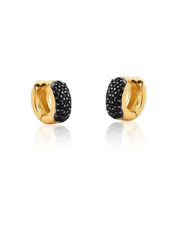 Mônica Rizzi - Brinco de Argolas Zirconias Negras Banhado em Ouro Semijoia Dourado