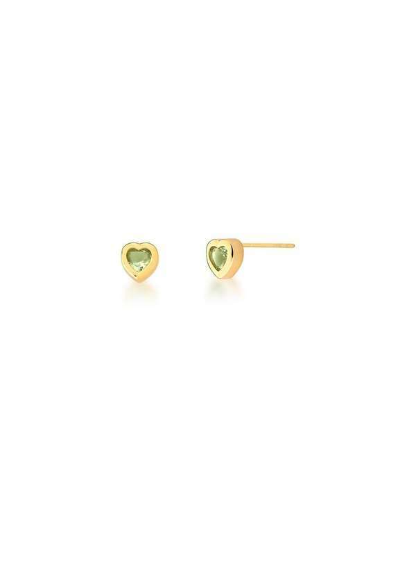 Mônica Rizzi - Brinco de Coracao com Zirconia Verde 8mm Banhado em Ouro 18k Dourado