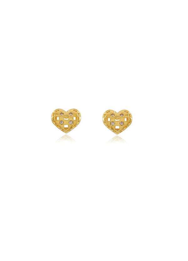 Mônica Rizzi - Brinco de Coracao Romantico com Zirconias Banhado Ouro Semijoia Dourado