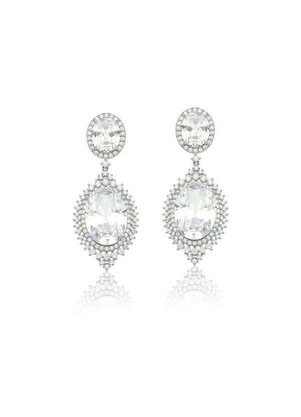 Mônica Rizzi - Brinco de Festa Luxo Valentina Cristais e Zirconias Rodio Prata