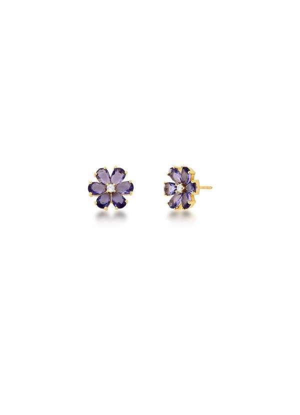 Mônica Rizzi - Brinco de Flor com Cristais Violeta Banhado em Ouro Dourado