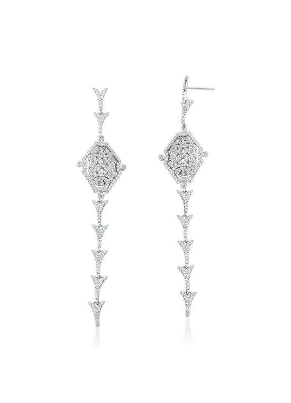 Mônica Rizzi - Brinco de Luxo Pendulo com Zirconias em Rodio Semijoia Prata