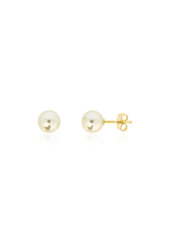 Mônica Rizzi - Brinco de Perola Banhado em Ouro 18k - Medio - 7mm - Semijoia Dourado